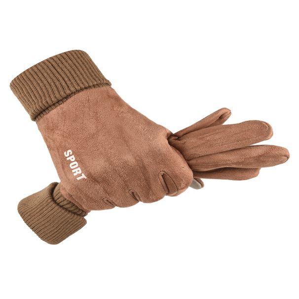 Men's autumn and winter suede gloves thick warm touch screen outdoor cycling driving delivery non slip full finger gloves_viptrois.com