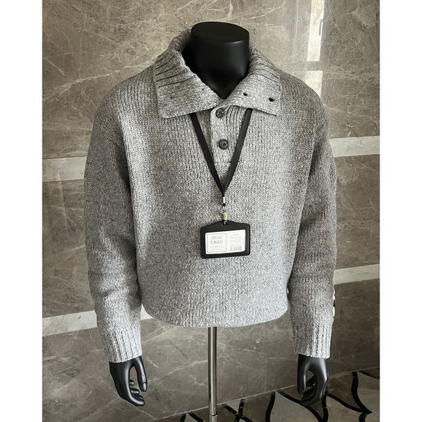 Pure 2025 Winter New High-End Knitted Men's High Thickened 820g Loose Casual Turn-Down Collar Sweater Trendy_viptrois.com