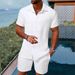 Summer Jacquard Black White Solid Color Men's Suit Short Sleeve Vacation Casual Shirt And Shorts Two-Piece Set_viptrois.com
