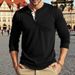 Cross-border Large-size American Men's Autumn Stretch Colored Cotton Casual Retro Simple Loose Henry Shirt Long-sleeved T-shirt_viptrois.com