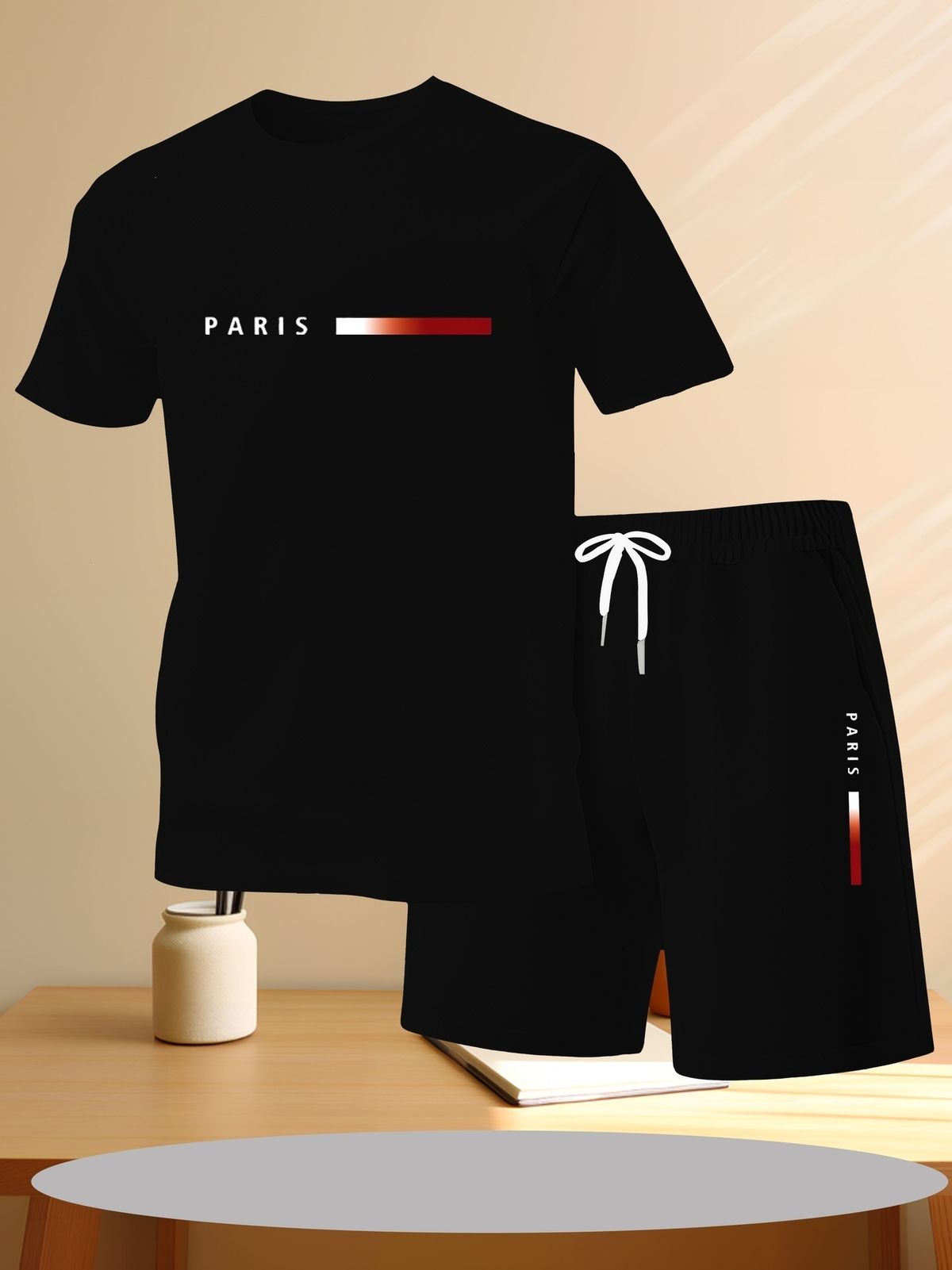 Men's Short Sleeve T-Shirt Trendy Summer Style Letter Print Loose Fit Casual Suit_viptrois.com