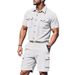 Men's Clothing Summer New Men's Casual Loose Corduroy Workwear Short Sleeved Shorts Shirt 2 Piece Suit Men_viptrois.com