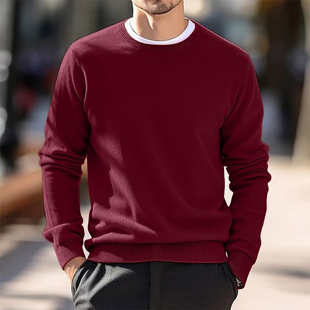 Men's Slim Fit Round Neck Wool Blend Knit Sweater - Lightweight & Stretchy For Casual & Office Wear_viptrois.com