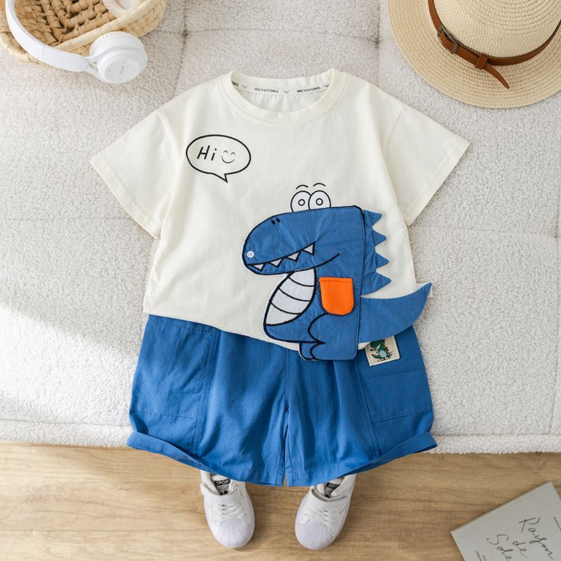 Boys' Summer Outfit 2025 New Style Children's Stylish Short Sleeved Shirt Shorts Two-piece Set For Boys' Baby_viptrois.com