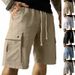 Men's Linen Blend Cargo Shorts With Drawstring Waist Multi-Pocket Workwear Casual Summer Shorts Breathable Beach Shorts_viptrois.com