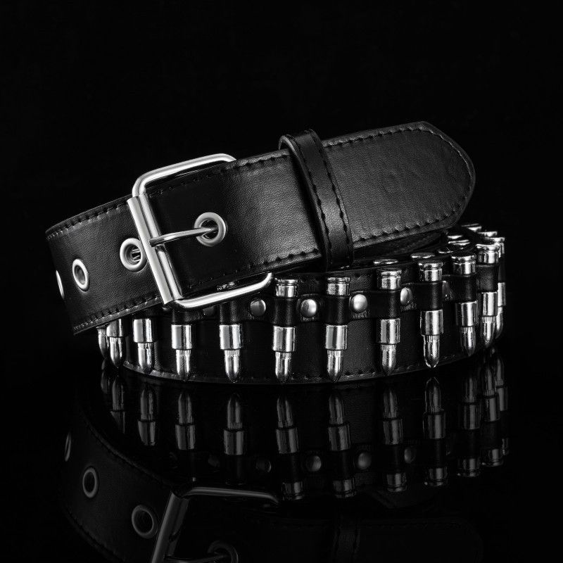 Men's Belts Gothic men's belt hip-hop dark metal punk bullet belt Gothic two-dimensional punk style belt_viptrois.com