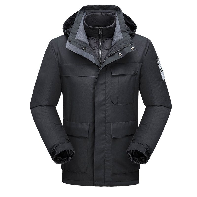 Men's Clothing Waterproof Three-in-One Two-Piece Jacket Solid Color Workwear Jacket Removable Duck cotton Liner_viptrois.com