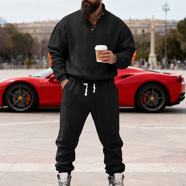 Men's Suit Heavyweight Sweatshirt Autumn Winter Trendy Stand Collar Henley Style With Jacquard Texture For Men_viptrois.com