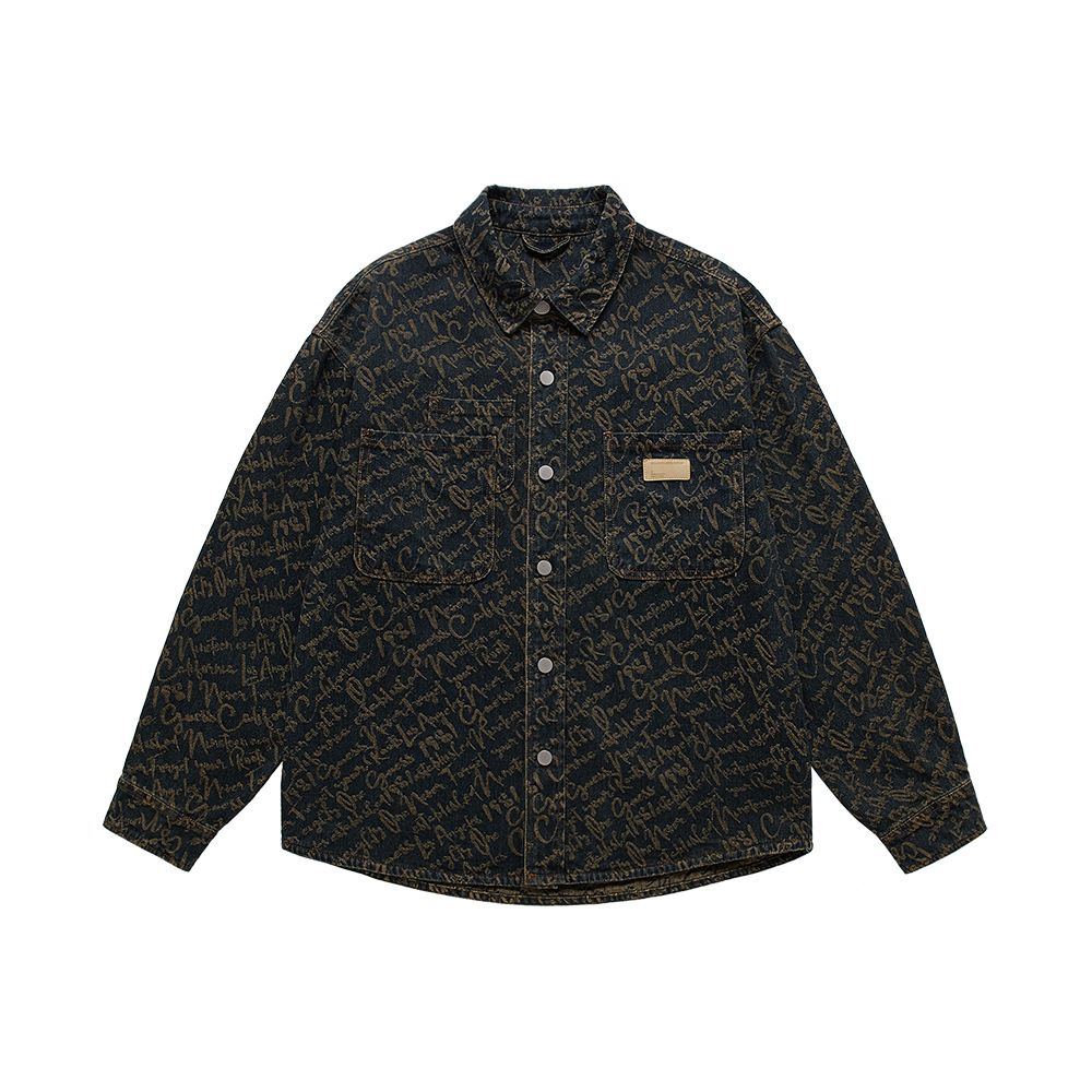 Men's Clothing high end jacquard craft denim shirt men's spring and autumn retro washed old lapel casual shirt jacket men_viptrois.com