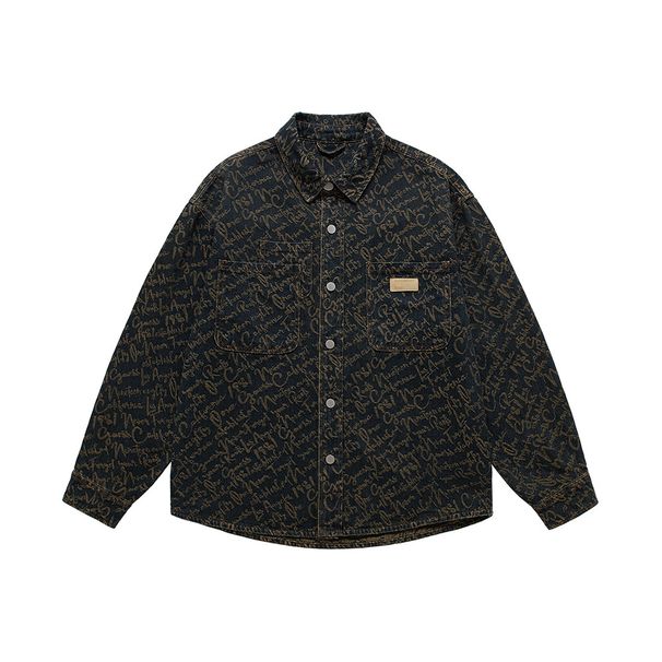 Men's Clothing high end jacquard craft denim shirt men's spring and autumn retro washed old lapel casual shirt jacket men_viptrois.com