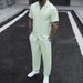 Men's Solid Color Breathable Long Sleeved Shirt And Drawstring Pants Two Piece Set European American Style Cross Border Fashion 2026_viptrois.com