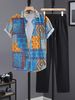 Men's Clothing Fashion Casual Ethnic Style Printed Short Sleeved Shirt Trousers Suit Breathable And Comfortable_viptrois.com
