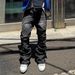 Men's Clothing Ink Splashed Flared Cat Whisker Jeans Unisex Retro Texture Slim Fit Trousers_viptrois.com