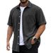 Men's Dark Gray Corduroy Shirt Short Sleeve Cardigan Top Retro Style Versatile Breathable Textured New_viptrois.com