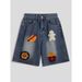 Men's Summer Loose Denim Shorts High Street Wide Leg Five Point Creative Design Embroidered Towel Trendy Brand_viptrois.com