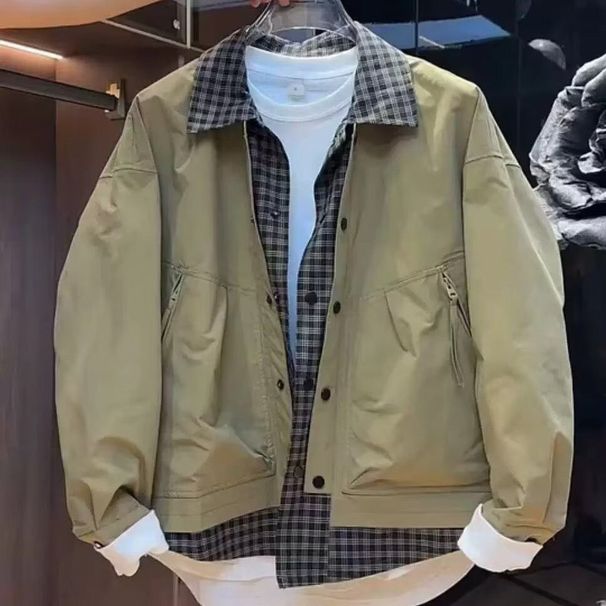 Internet Celebrity American High Street F Ake Two-Piece Jacket Men's Trendy Brand Turn-Down Collar Top Social Youth_viptrois.com