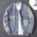 "Korean-Japanese Fusion Denim Jacket – Oversized Workwear Style With Contrast Splicing (Dark Gray/Bluish, M-5XL)"_viptrois.com