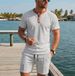 Summer Men's Shorts Set Waffle Knit Collar Color Block Pocket Button Short Sleeved Top And Bottoms Outfit_viptrois.com