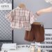 Male 2025 New Baby Cool Checkered R Logo Shirt Short Sleeve Cute Casual Thin Summer Set_viptrois.com