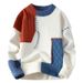 New color blocking round neck sweater for men in autumn and winter, knitted sweater for men in lazy winter style, loose fitting sweater jacket_viptrois.com