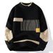 1 Half Turtleneck Men 2025 Winter New Korean Version Loose Fashion Color Block Knitted Sweater Men's Base Shirt_viptrois.com