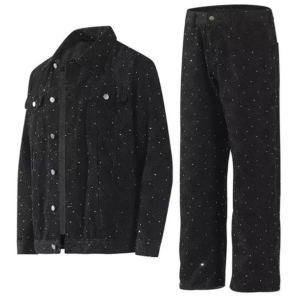 High Street Rhinestone Studded Flared Jeans For Men & Women - Stylish Straight-Leg Denim Pants With All-Over Crystal Embellishments_viptrois.com