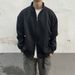 500GSM Boxy Zip-Up Hoodie – Cleanfit Winter Essential, Stand Collar Fleece Jacket With Raglan Sleeves & Utility Pockets (Black/Grey, S-XL)_viptrois.com