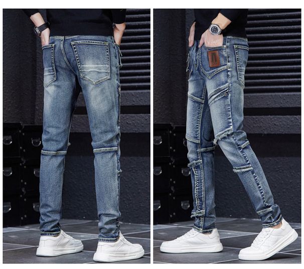 Men's clothing in stock 2024 ashion brand jeans straight men's slim trousers trendy youth mid-waist pants_viptrois.com