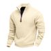 2025 Men's Autumn And Winter Fleece Heavy Sweater Solid Color Casual Stand-up Collar Long-sleeved Zipper Pullover Men's Sweater_viptrois.com