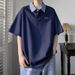 American Style Patchwork Turn-down Collar Short Polo Shirt For Men Summer Trendy High-end Loose Fit Youth T-shirt Half_viptrois.com