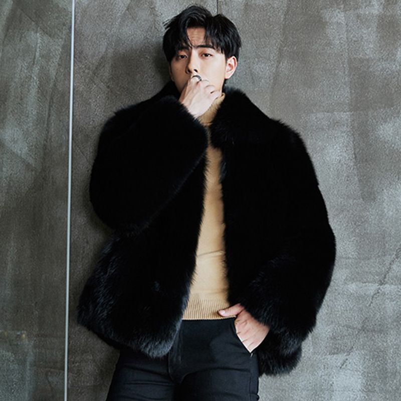 Men's Clothing Winter new fur coat men's blue leather youth hooded fur coat fur and leather_viptrois.com