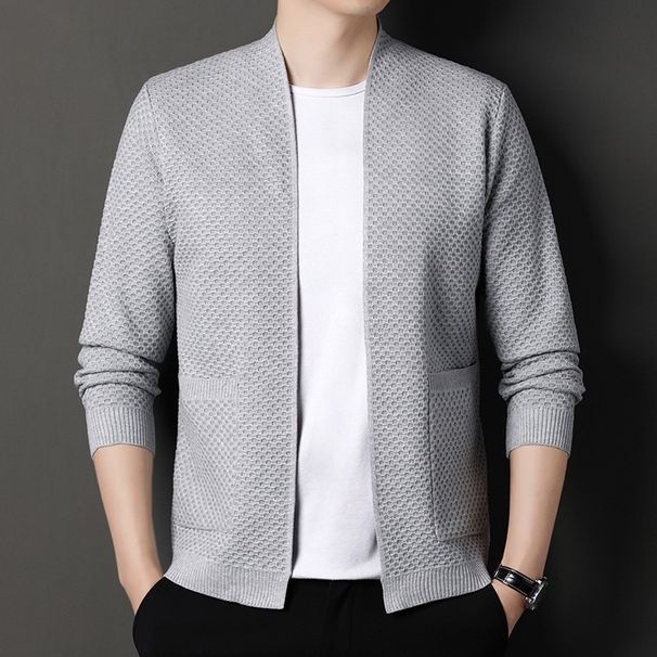 Pulse European And American Cross-Border Clothing 2024 Autumn New Casual Jacket Solid Color V-Neck Long Sleeve Men's Knitted_viptrois.com