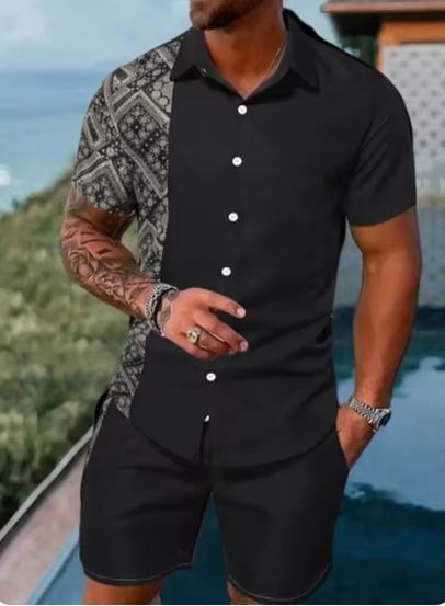 Men's Clothing Summer Shirt Casual Loose Short Sleeved Shorts Beach Suit 3D Printing_viptrois.com