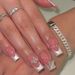 Medium And Long Flat Head White Fluorescent French Wear On Nails Butterfly Nail Art Pearl Nail Stickers_viptrois.com