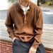 "Men's Oversized Knit Sweater – Winter Fashion, High Neck, Drop Shoulder, Chunky Yarn, Loose Fit (Retro Texture, Unisex Appeal)"_viptrois.com