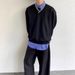 Men's Clothing Retro Japanese Academic Style V-Neck Embroidered Wheat Sweatshirt - Unisex Loose Fit Pullover For Casual Wear (Grey/Black,)_viptrois.com