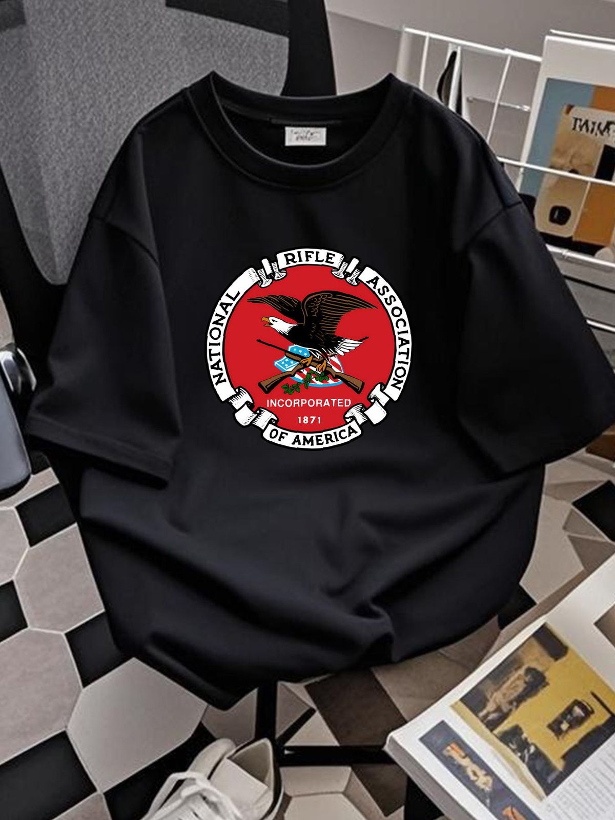 National Rifle Association NRA USA Firearms AR 15 Black T Shirt Size S 5XL Versatile Casual Soft Summer Stylish Top For Everyday Wear Unisex_viptrois.com