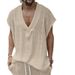 Men's Oversized V-Neck Sleeveless Shirt - Breathable Loose Fit Summer Tank Top With Jacquard Detail_viptrois.com