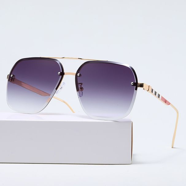 2025 New Metal Double Beam Half Frame Sunglasses Men's Driving Classic Vintage Plaid Printed Sunglasses_viptrois.com