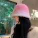 Autumn and Winter Korean Gradient Color Warm Women's Rabbit Hair Bowl Show Face Small Fisherman Fashion Tourism Bucket_viptrois.com