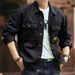 Men's Vintage Denim Jacket With Fleece Lining, Multi-Pocket Workwear Style, Heavyweight Washed Cotton For Winter_viptrois.com