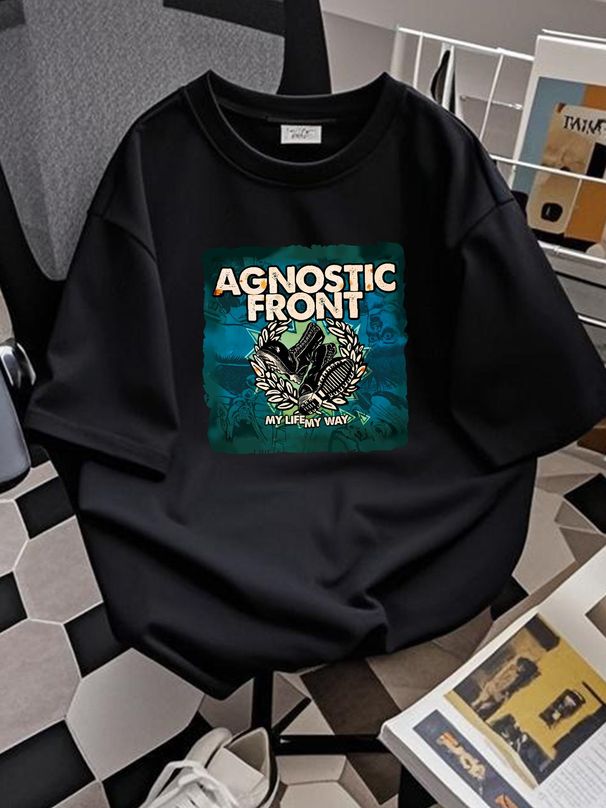Agnostic Front T Shirt Mens Round Neckline Tops Casual Short Sleeve Shirts Stretched Top For Everyday Wear Summer Unisex Streetwear Soft Graphic_viptrois.com