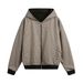 Reversible Hooded Cardigan Sweatshirt Unisex Spring Autumn Casual Loose Versatile Plaid Short Jacket Two-Way Wear_viptrois.com