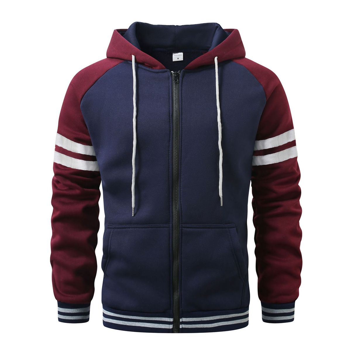 Men's Color-Block Hooded Sweatshirt - Thickened Polyester Zip-Up Jacket For Gym & Casual Wear Fashion Trends_viptrois.com