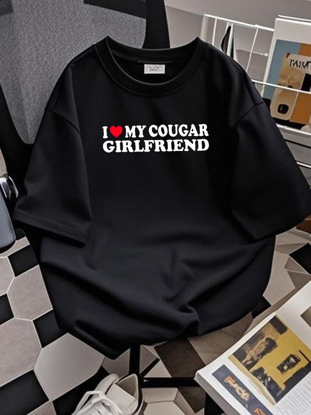 I Heart My Cougar Girlfriend GF I Love My Cougar T-Shirt Stylish Summer Graphic Versatile Stretched Streetwear Homme Fashion Breathable Slightly_viptrois.com