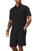 Men's Summer Casual Short Sleeve Knit Polo Set - Solid Color Jacquard Shorts Outfit (S-XXXL, White/Black/Navy/More)_viptrois.com