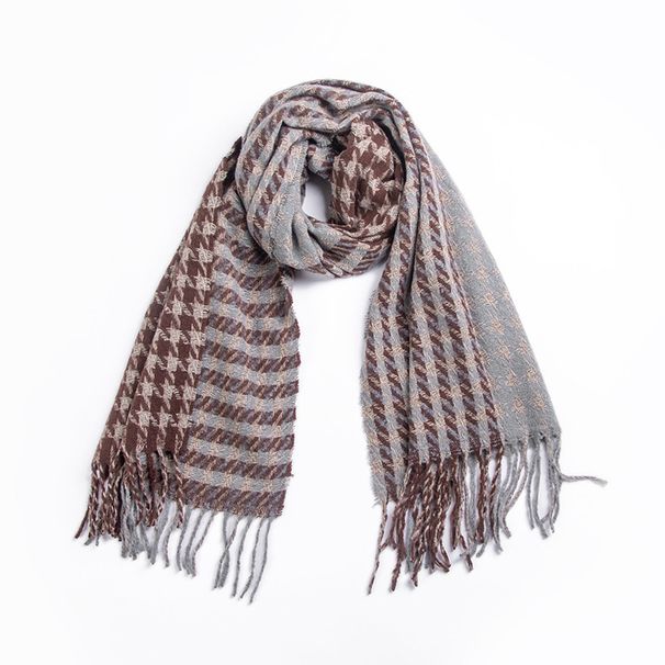 Unisex Autumn/Winter bib brown plaid scarf Women's fringe shawl_viptrois.com