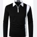 Men's Long Sleeve Polo Shirt Fashionable Two Tone Stylish Collared Breathable Top for Foreign Trade_viptrois.com