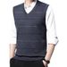 Men's Slim Fit Knit Vest For Autumn Winter - Breathable Polyester Sleeveless Pullover With V-Neck - Solid/Striped/Checkered Patterns_viptrois.com