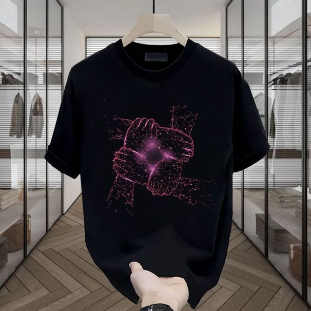 High-end New Light Luxury T-shirt Men's Short Sleeve Creative Printing Popular Round Neck Fashion Trendy Brand Loose Half Sleeve_viptrois.com
